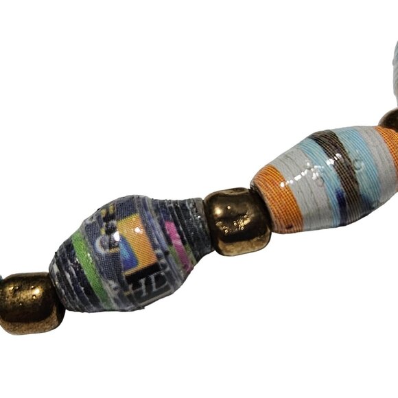 Handmade Recycled Paper Brass Beaded Bracelet Eco Friendly Jewelry Recycled - Picture 2 of 4
